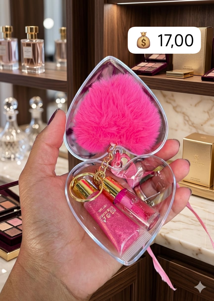 Lip Gloss com chaveiro coração 